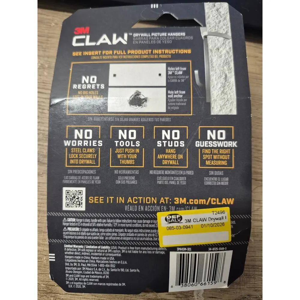 3M Claw Drywall Picture Hangers Holds 45 Pounds 3 Count Spot Markers Push s3